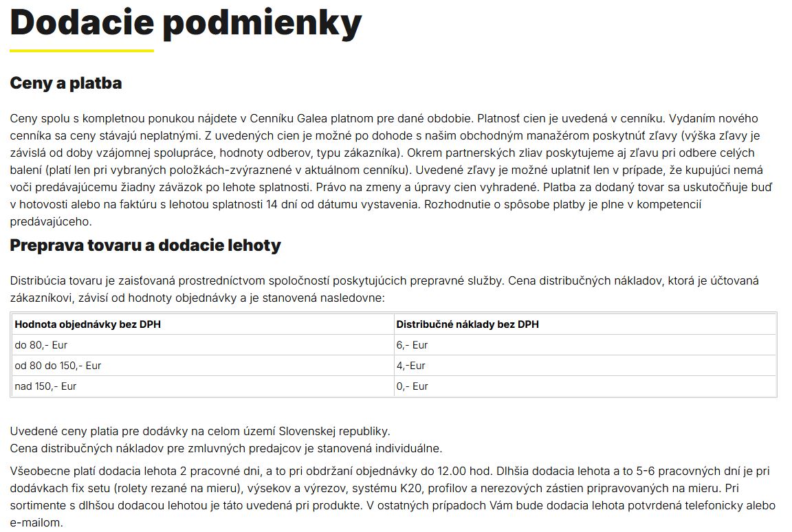 Dodacie podmienky